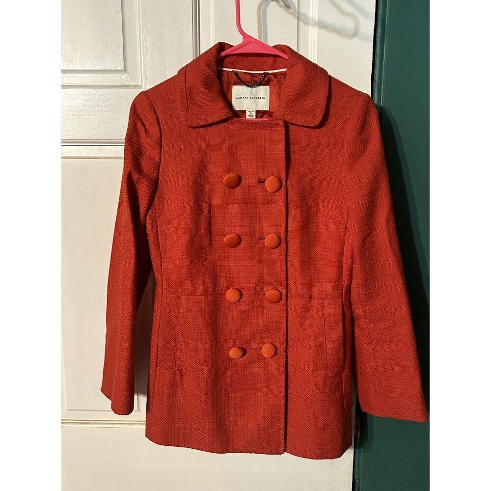 Banana Republic Women's Red Double-Breasted Peacoat Petite S Cotton & Ramie Blen
